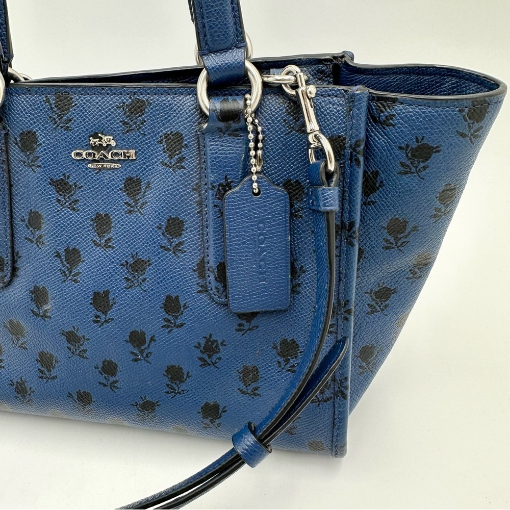 Coach Mini Crosby Carryall in Printed Crossgrain Leather 34774 Blue Black Flora - Picture 4 of 13